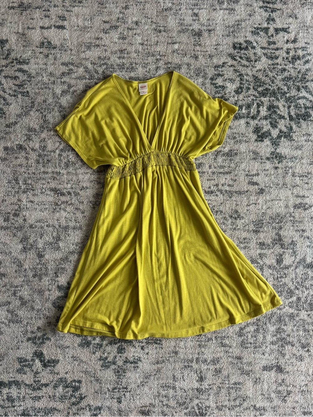 Elastic Waist V-Neck Short Sleeve Dress/Swim Cover in Lime Green